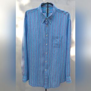 Brooks Brothers LINEN shirt long sleeve STRIPED purple white blue preppy XXL